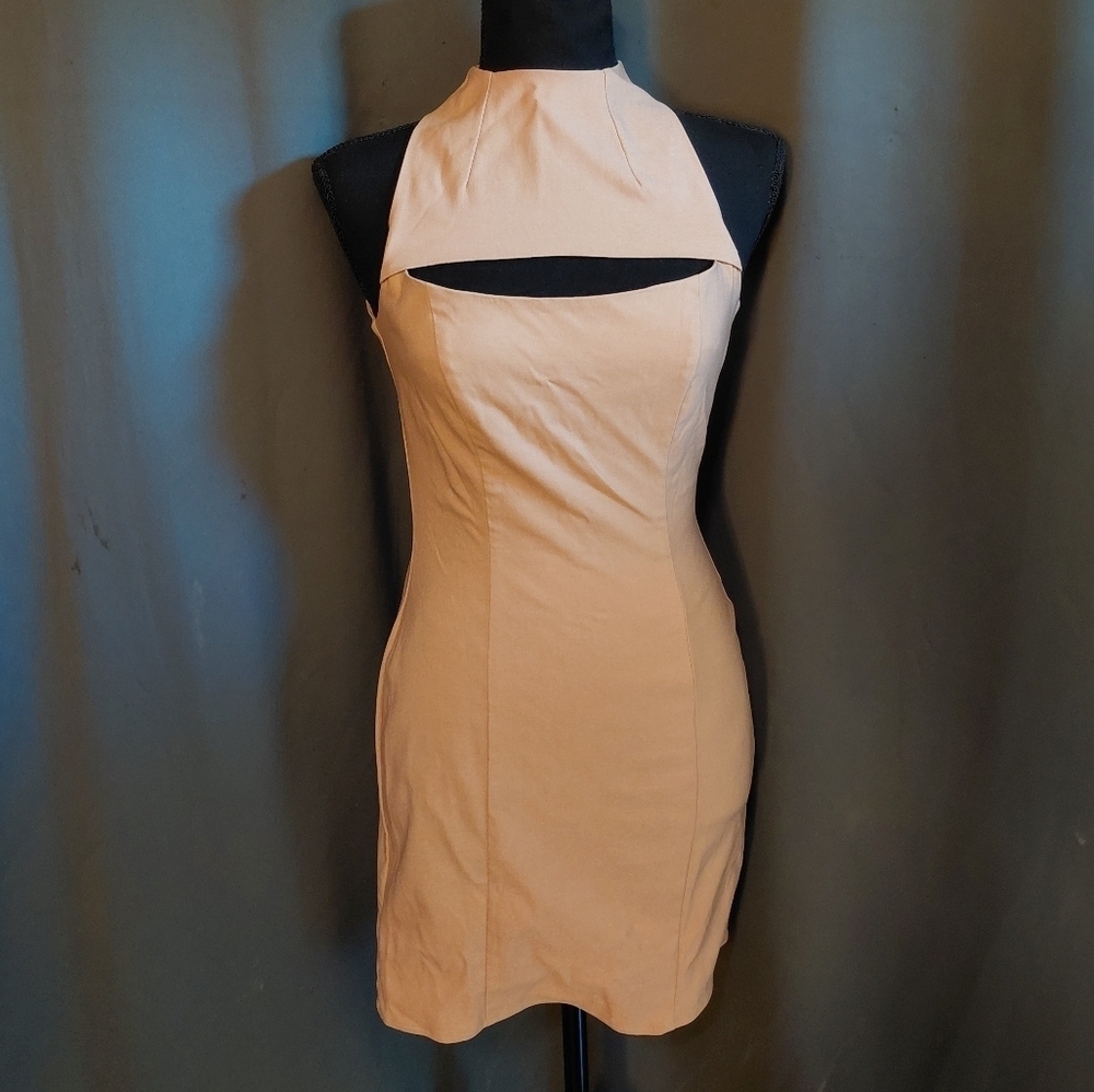 Asos Tan Stretchy Bodycon Club Dress With Cut Out Size 4 NWT